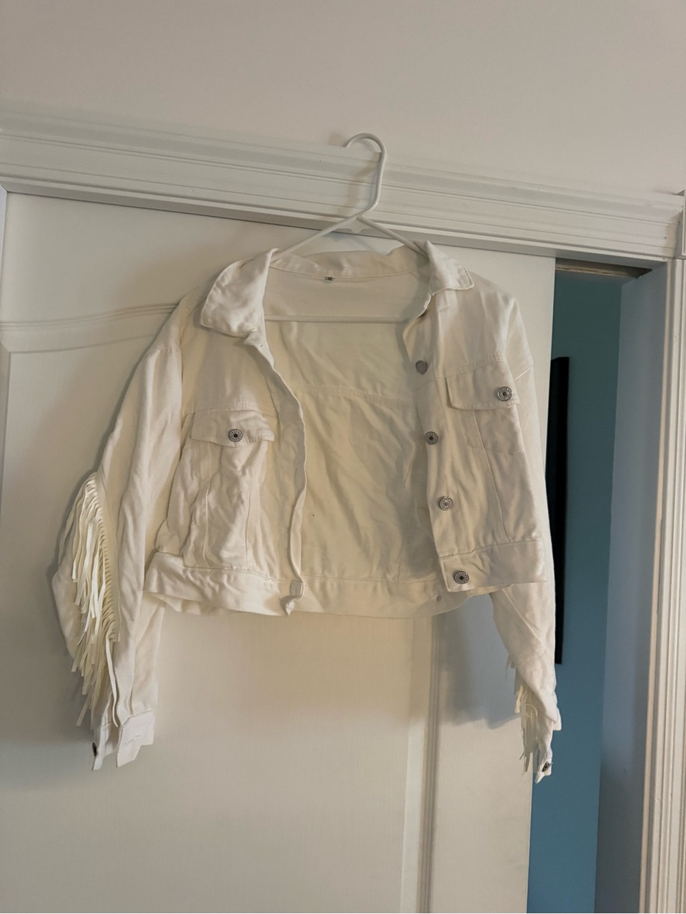 White Fringe Cropped Jacket - Women Jackets & Coats